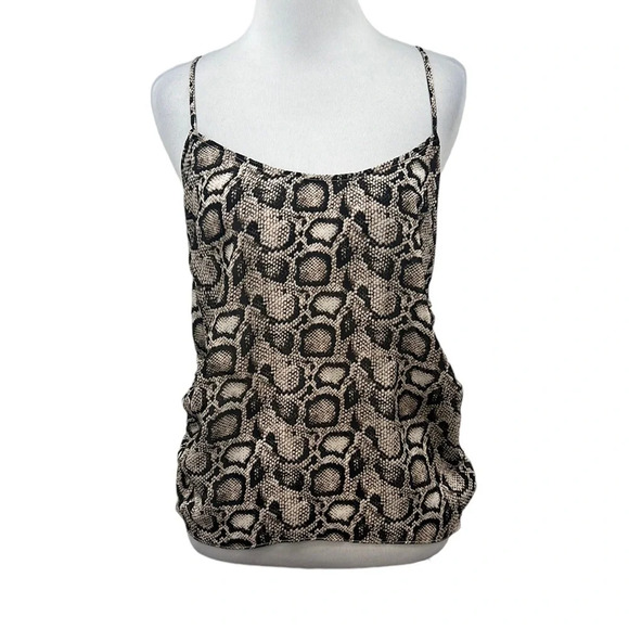 Good American Tank Top Womens 2 Black Cream Snakeskin Print‎ Ruched Medium - Picture 1 of 13